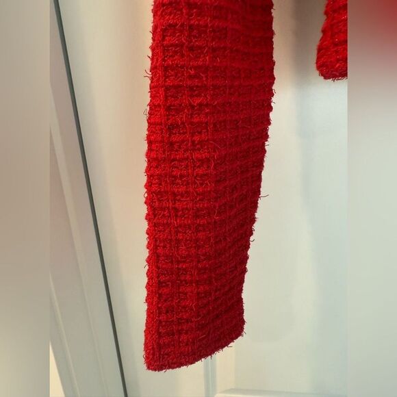 NWOT SELF-PORTRAIT BEAD-EMBELLISHED WAFFLE-KNIT V NECK TWEED CARDIGAN - RED - Picture 7 of 14